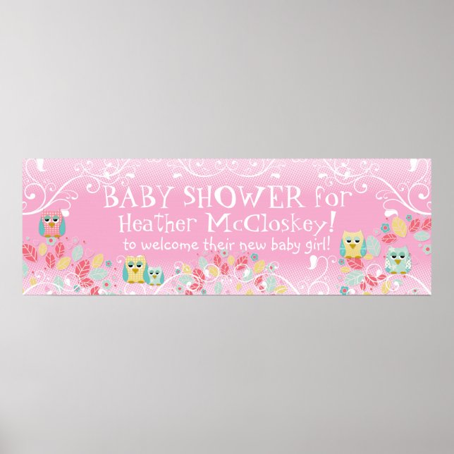 Whimsical Cute Fun Swirl Owl Owls Baby Shower Sign (Front)