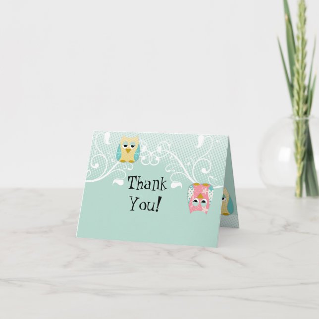 Whimsical Cute Fun Swirl Owl Owls Baby Thank You (Front)
