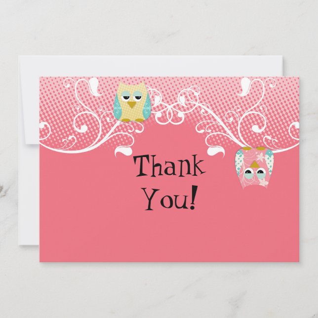 Whimsical Cute Fun Swirl Owl Owls Baby Thank You Card (Front)