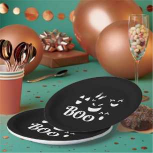 Whimsical Cute Ghost Face Boo Halloween Themed BLK Paper Plates