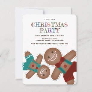 Whimsical Cute Gingerbread Cookies Christmas Party Invitation