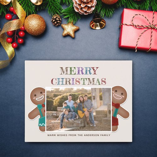 Whimsical Cute Gingerbread Merry Christmas Photo Holiday Postcard
