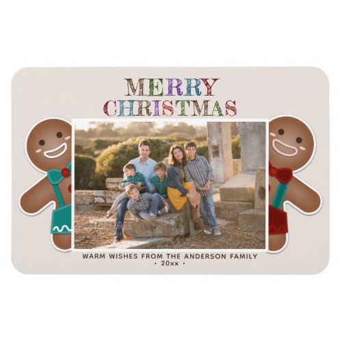 Whimsical Cute Gingerbread Merry Christmas Photo Magnet