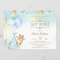 Whimsical Cute Giraffe Balloons Baby Shower Boy Invitation