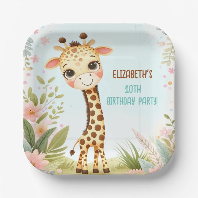Whimsical Cute Giraffe Birthday Kids Party Paper Plates (Front)