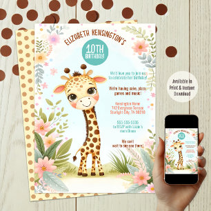 Whimsical Cute Giraffe Birthday Party Invitation