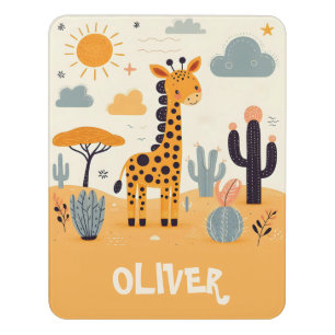Whimsical Cute Giraffe in Savanna Door Sign