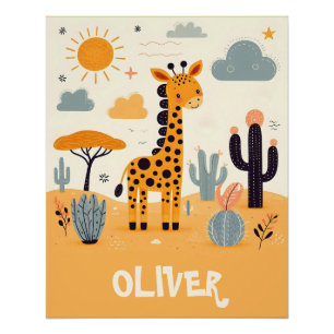 Whimsical Cute Giraffe in Savanna Poster