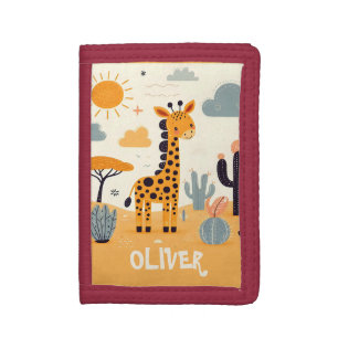 Whimsical Cute Giraffe in Savanna Tri-fold Wallet