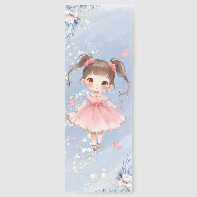 Whimsical Cute Girl in Garden Bookmark (Front)