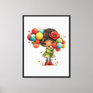 Whimsical Cute Girl with Floral Hair & Colorful Fl Canvas Print