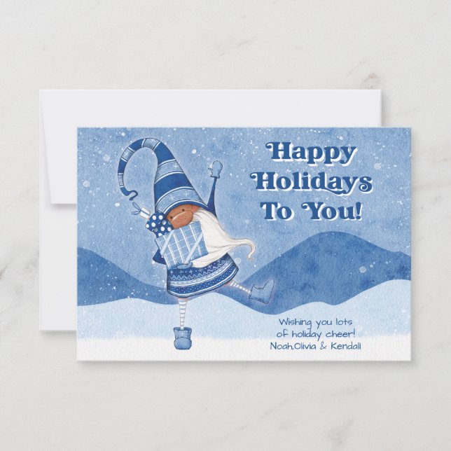 Whimsical Cute Gnome Happy Holidays Thank You Card (Front)