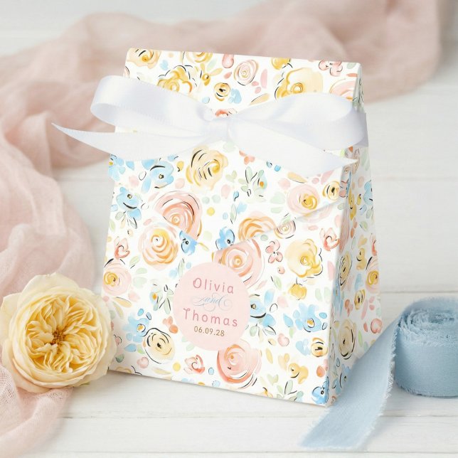 Whimsical Cute Hand Drawn Pastel Flowers Wedding Favor Boxes (Whimsical Floral Pattern Pastel Favor Box for Wedding)