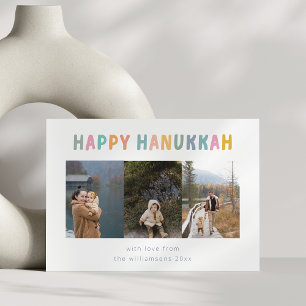 Whimsical Cute Happy Hanukkah Multi Photo Four Holiday Card