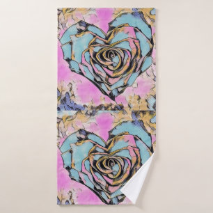 Whimsical cute heart colorful drawing bath towel
