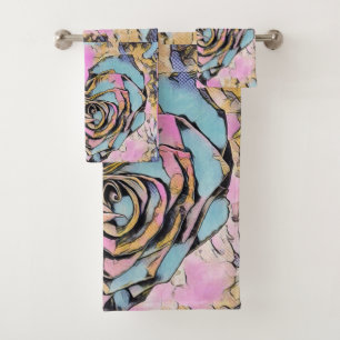 Whimsical cute heart colorful drawing bath towel set