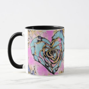Whimsical cute heart colorful drawing mug