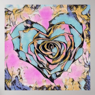 Whimsical cute heart colorful drawing  poster