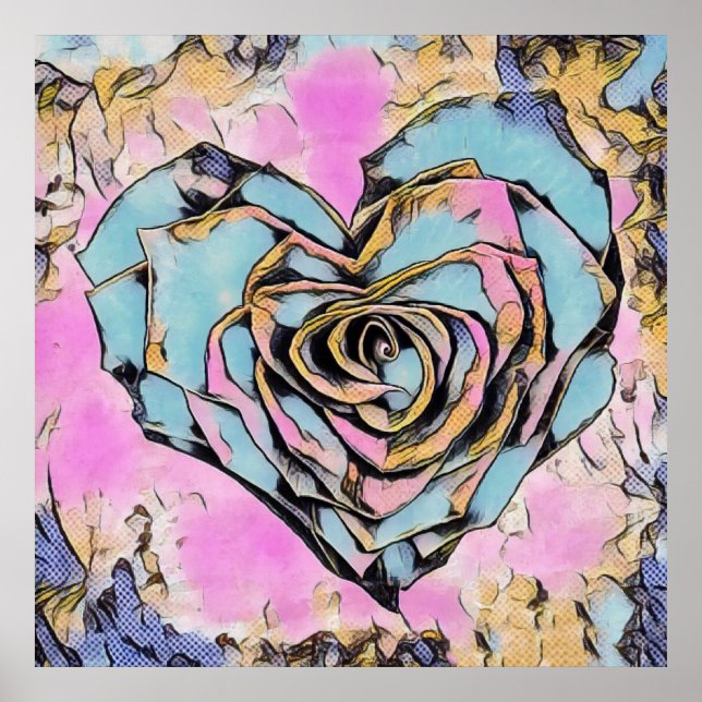 Whimsical cute heart colorful drawing  poster (Front)