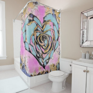 Whimsical cute heart colorful drawing shower curtain