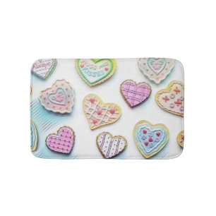 Whimsical cute hearts colorful drawing     bath mat