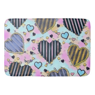 Whimsical cute hearts colorful drawing   bath mat