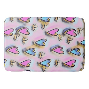Whimsical cute hearts colorful drawing bath mat
