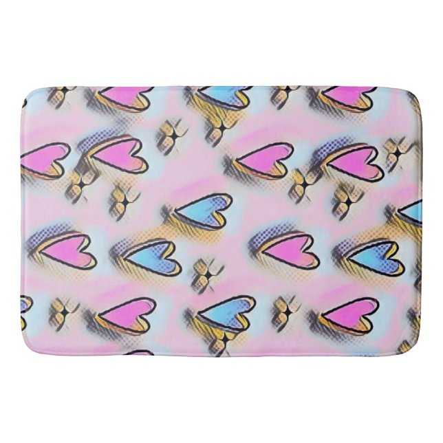 Whimsical cute hearts colorful drawing   bath mat (Front)