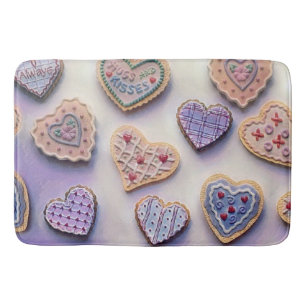 Whimsical cute hearts colorful drawing bath mat