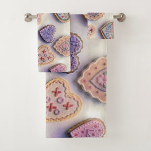 Whimsical cute hearts colorful drawing bath towel set