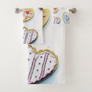 Whimsical cute hearts colorful drawing bath towel set