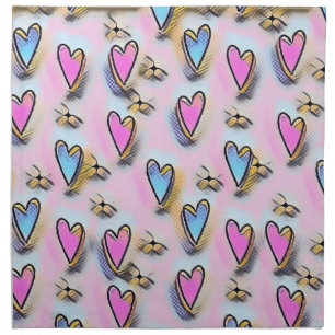 Whimsical cute hearts colorful drawing cloth napkin