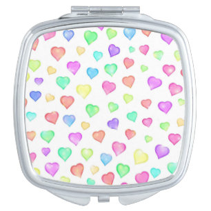 Whimsical cute hearts colorful drawing   compact m mirror