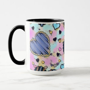 Whimsical cute hearts colorful drawing mug