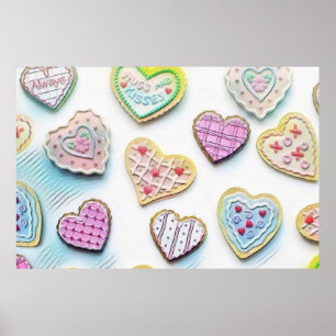 Whimsical cute hearts colorful drawing   poster