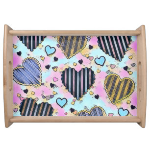 Whimsical cute hearts colorful drawing serving tray