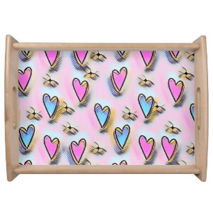 Whimsical cute hearts colorful drawing   serving tray
