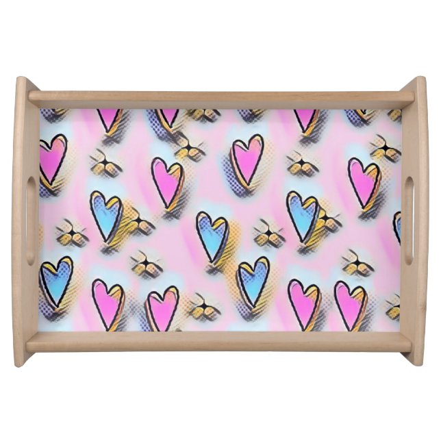 Whimsical cute hearts colorful drawing   serving tray (Front)