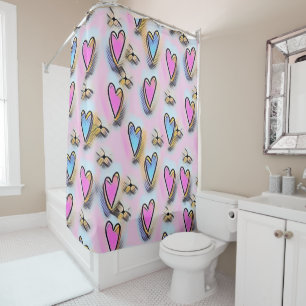 Whimsical cute hearts colorful drawing shower curtain