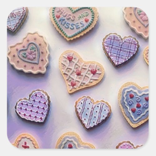 Whimsical cute hearts colorful drawing   square sticker