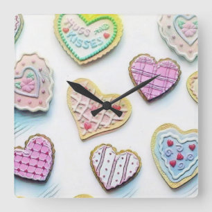 Whimsical cute hearts colorful Drawing  Square Wall Clock