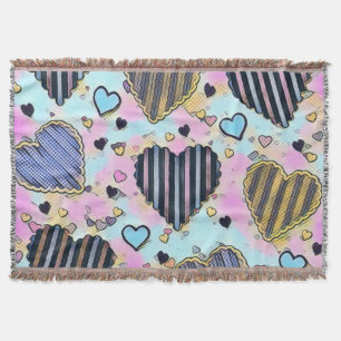 Whimsical cute hearts colorful drawing throw blanket