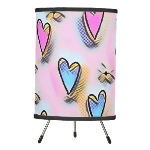 Whimsical cute hearts colorful drawing  tripod lamp