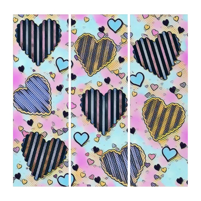 Whimsical cute hearts colorful drawing   triptych (Front)