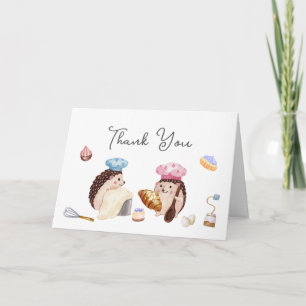 Whimsical Cute Hedgehog Chef Baker Baby Shower  Letterpress Thank You Card