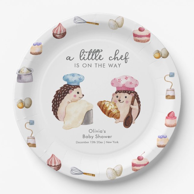 Whimsical Cute Hedgehog Chef Baker Baby Shower  Paper Plates (Front)
