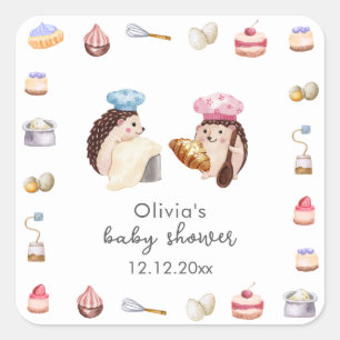 Whimsical Cute Hedgehog Chef Baker Baby Shower Square Sticker
