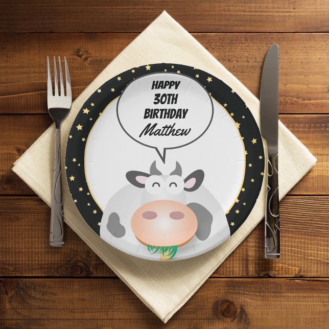 Whimsical Cute Holy Cow Happy Birthday Party Paper Plates (Creator Uploaded)