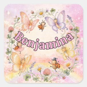 Whimsical Cute Ladybug Flower Butterfly School Square Sticker