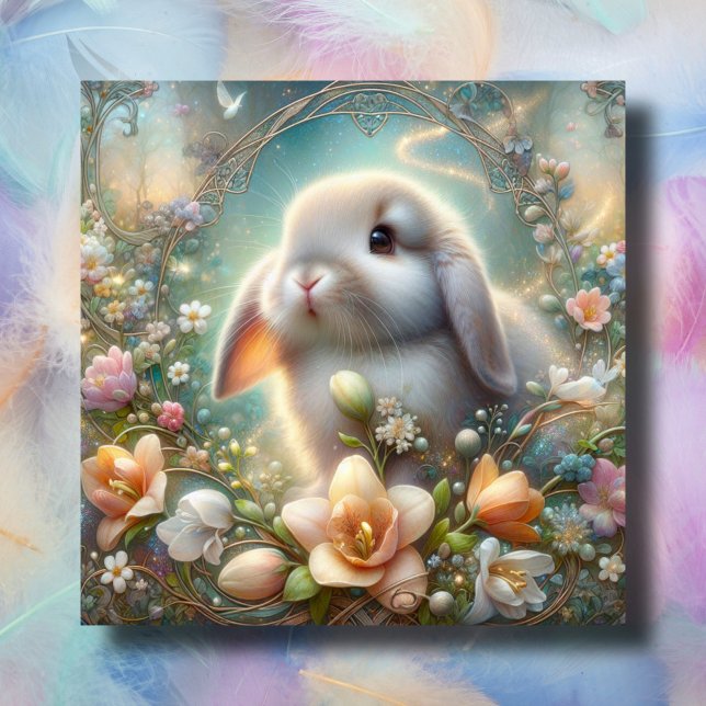 Whimsical Cute Lop Eared Bunny Art Nouveau  Holiday Card (Creator Uploaded)